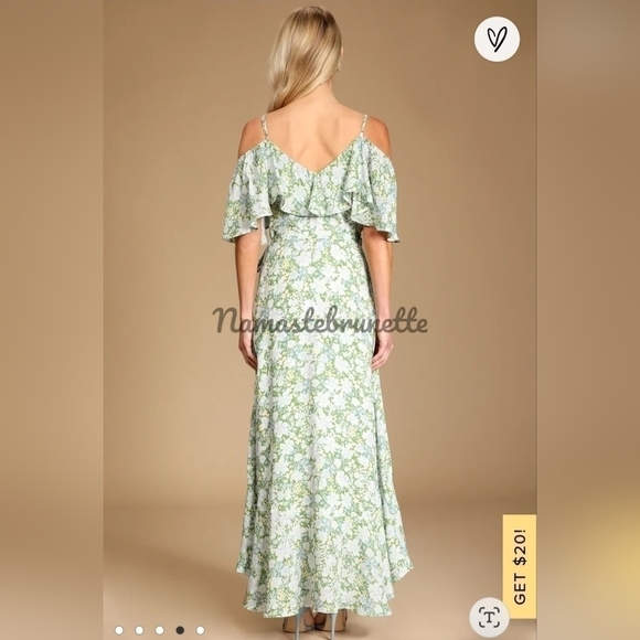 Nwt Lulu's S Green Floral Print Cold Shoulder Wrap Dress - Picture 9 of 14
